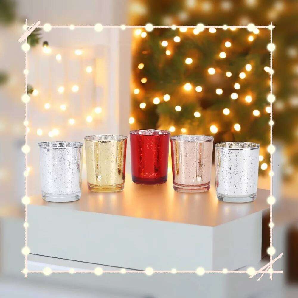 Candle Holder Romantic Dinner Holiday Celebration,Electroplated Glass Cup for Christmas and Wedding Decoration Y260131