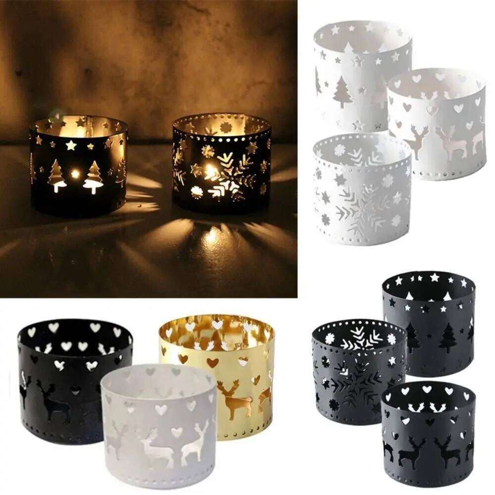 New Iron Christmas Candle Holder Elk Xmas Decorations Hollow Candlestick Navidad Gift Snowflake Home Table Ornaments Y260131