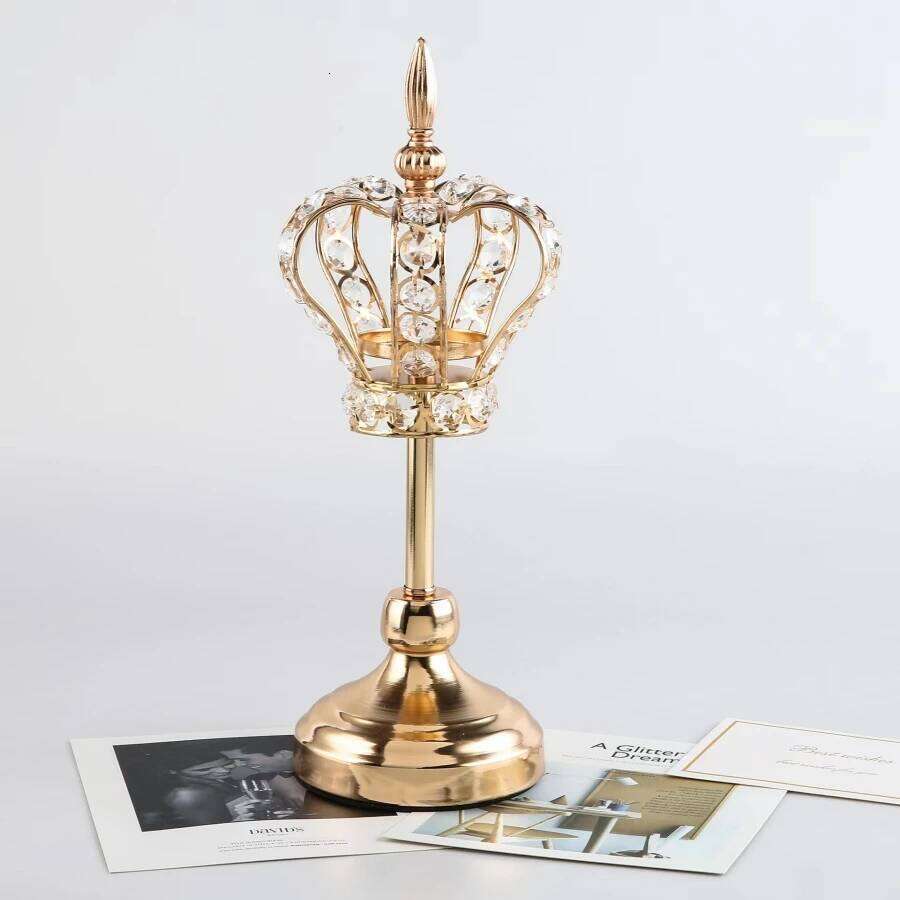 Golden Crystal Votive Holder Crown Shape Tealight Candle Holders, Vintage Candlestick for able Centerpiece Wedding Gift Y260131