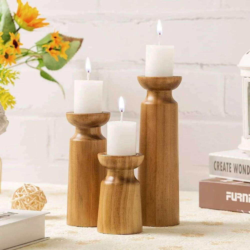 Vintage handmade wooden candle holders dining tables,weddings, parties romantic desktop decorations solid wood crafts ornaments Y260131