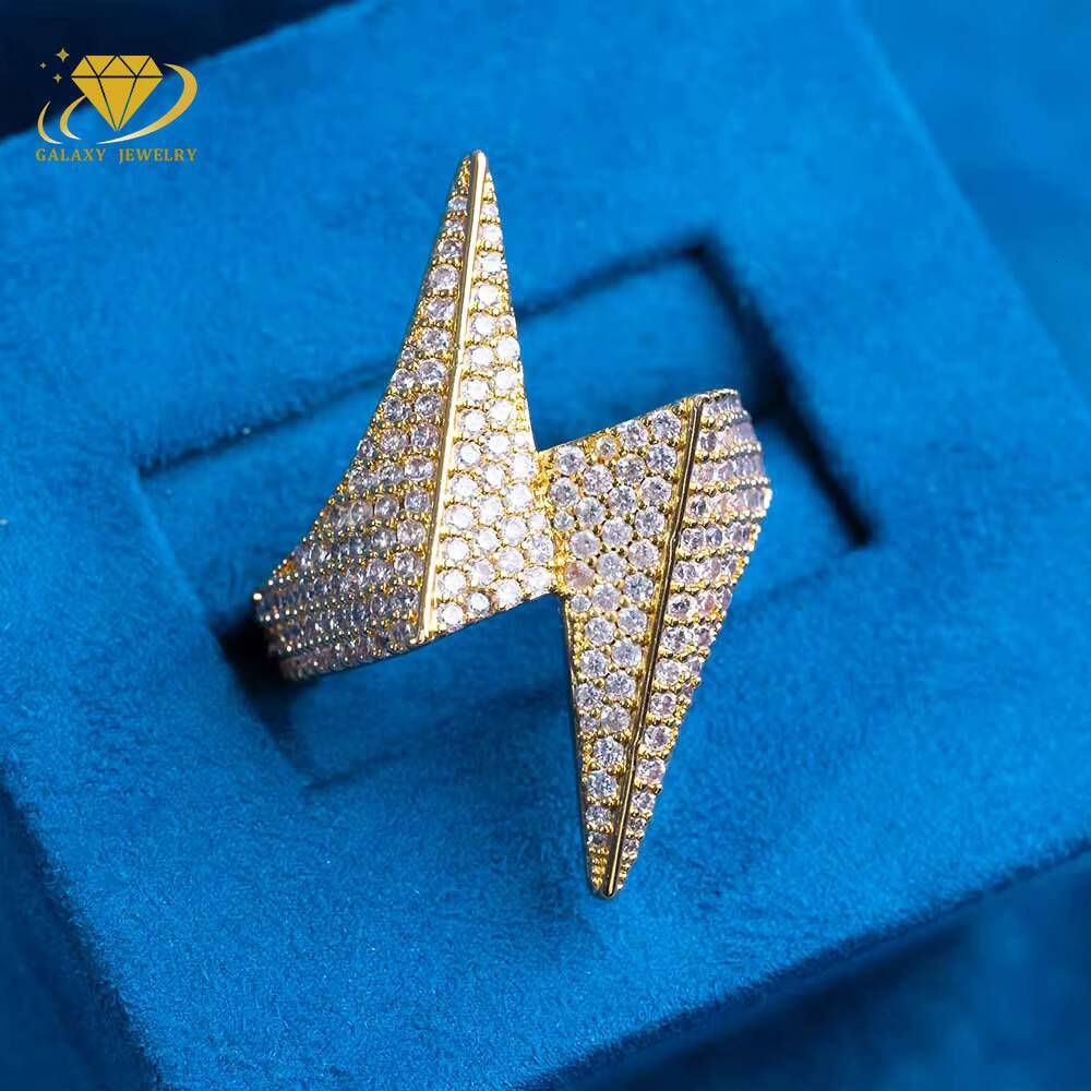 Fashion Hip Hop Ring 3D Moissanite Lightning Bolt Ring 925 Sterling Silver 10k 14k 18k Gold Moissanite Diamond Ring for Men