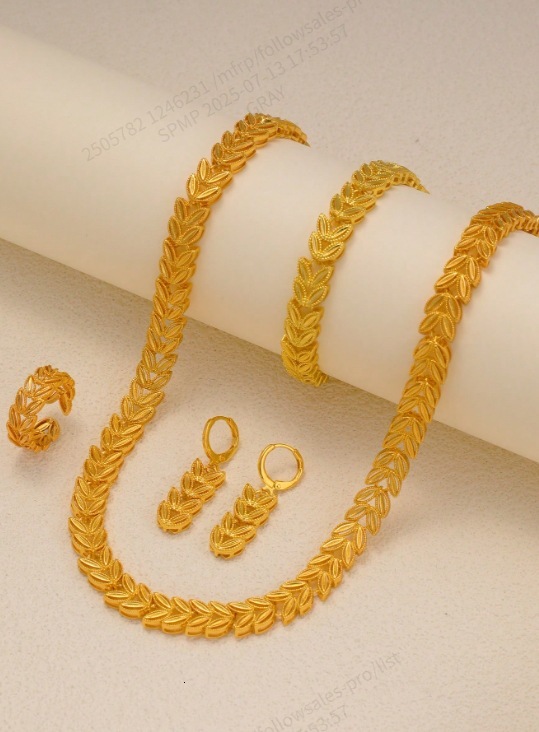 Vintage Exquisite French Fashion Style Jewelry Set New Fashion Trend Willow Leaf Pattern Bracelet Necklace Earrings Simple Exquisite Jewelry Set