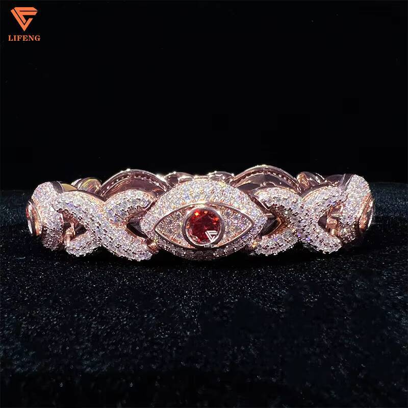 Diamond Tester Moissanite Gemstone Eyes Infinity Cuban Link Bracelet 925 Silver VVS Mossanite Iced Cross Cuban Bracelet
