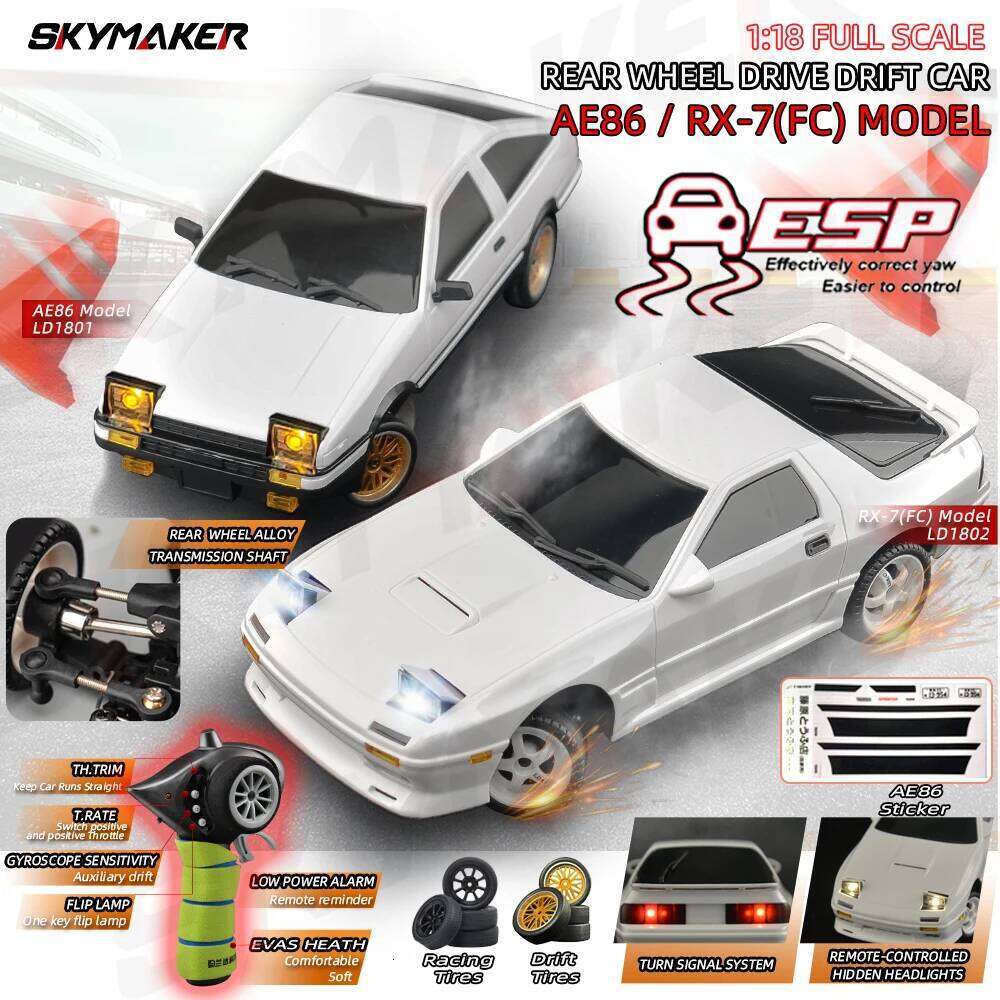 Skymaker AE86 Model LD1801 RX-7 FC LD1802 1:18 Drift 1/18 2.4G Remote Control ESP Gyroscope LED Mini RC Racing Car Toys Y260131