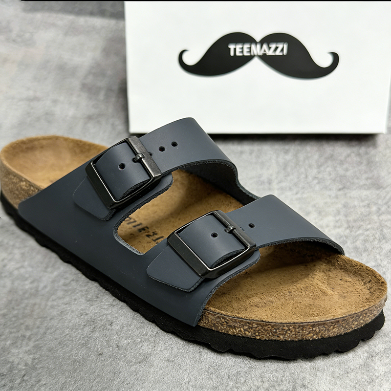 TEMAI 2026 style genuine leather cork slippers, unisex, frosted, double-breasted, thick-soled, fashionable, suitable for outdoor wear