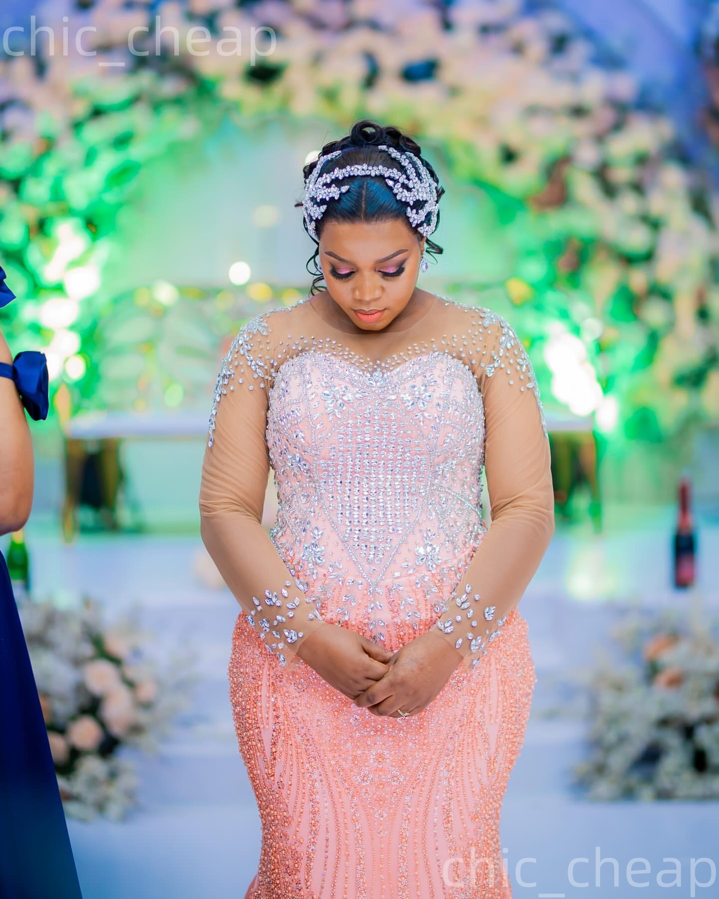 Aso Ebi Pink Mermaid Prom Dresses 2026 Beaded Crystals Full Sleeves Sequined Evening Formal Party Second Birthday Engagement Gowns Dress For Special O