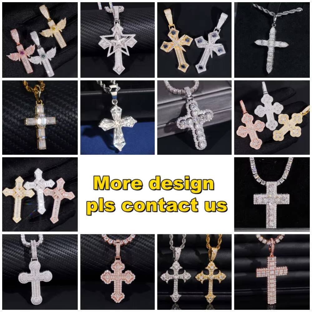 D Color VVS Moissanite Diamond Sterling Silver 925 Fashion Luxury Cross Fine Jewelry Moissanite Hip Hop Pendant