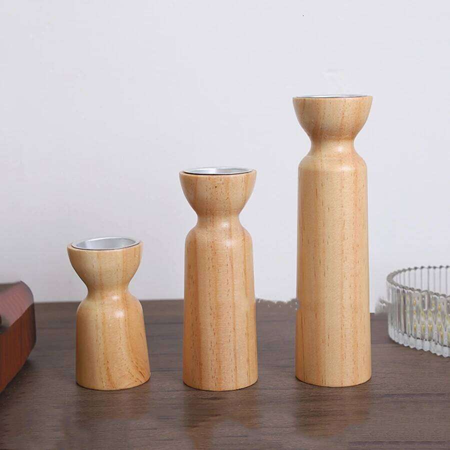 3PCS Natural Wooden Candlesticks Holders Retro Wedding Candle Holder Stand Festival Party Table Home Decorations Y260131