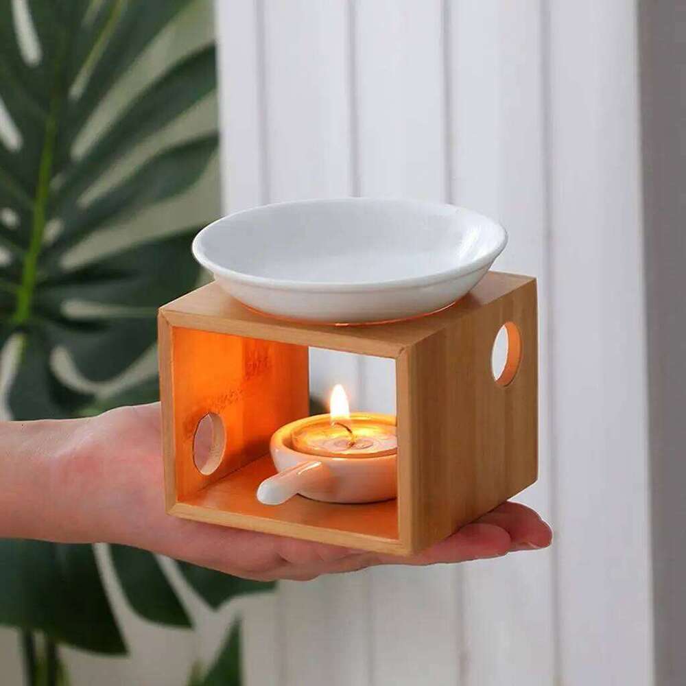 Ceramic Candle Holder Essential Oil Burner Diffuser Wood Base Aromatherapy Incense Lamps Porcelain Home Living Room Decors Y260131