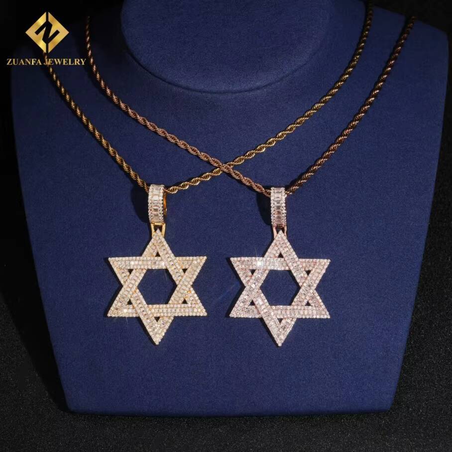 New Products Ice Out Moissanite VVS Hexagram Pendant 925 Sterling Silver Pendant Pass Diamond Tester HipHop Style Jewelry GRA