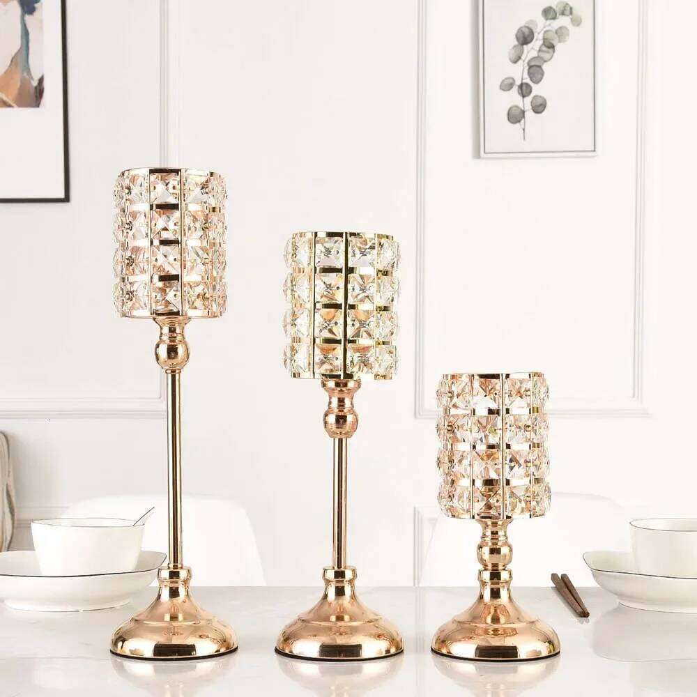 Shiny Crystal Lantern Gold Candle holder Silver Candlelight Dinner Props for Home Valentine's Day Christmas Wedding Decor Y260131