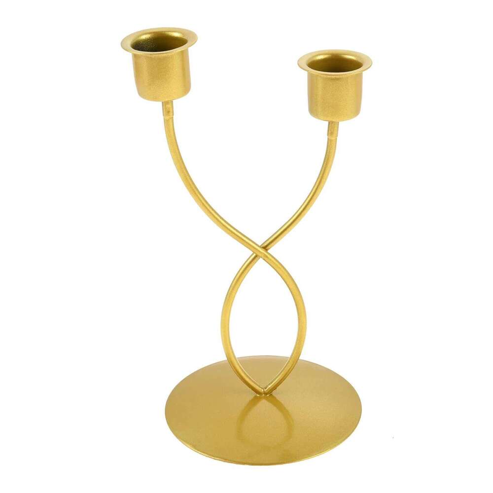 Gold Iron Candle Base with Two Cup Table Centerpiece Candlestick Holder for Mantel Fireplace Dining Desktop Home Decor Y260131