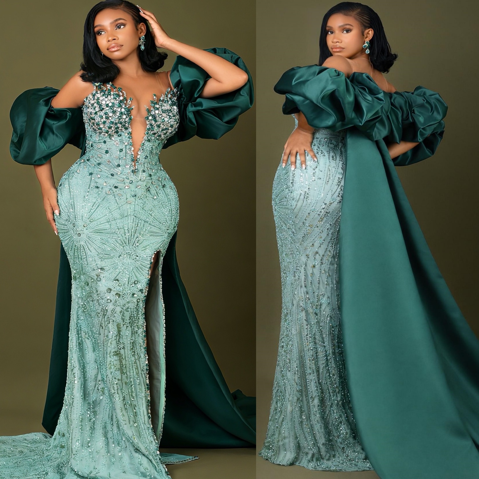 Aso Ebi Sage Mermaid Prom Dresses 2026 Beaded Crystals With A Wrap Sequined Evening Formal Party Second Birthday Engagement Gowns Dress For Special Oc