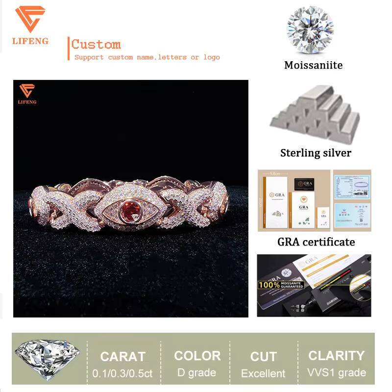 Diamond Tester Moissanite Gemstone Eyes Infinity Cuban Link Bracelet 925 Silver VVS Mossanite Iced Cross Cuban Bracelet