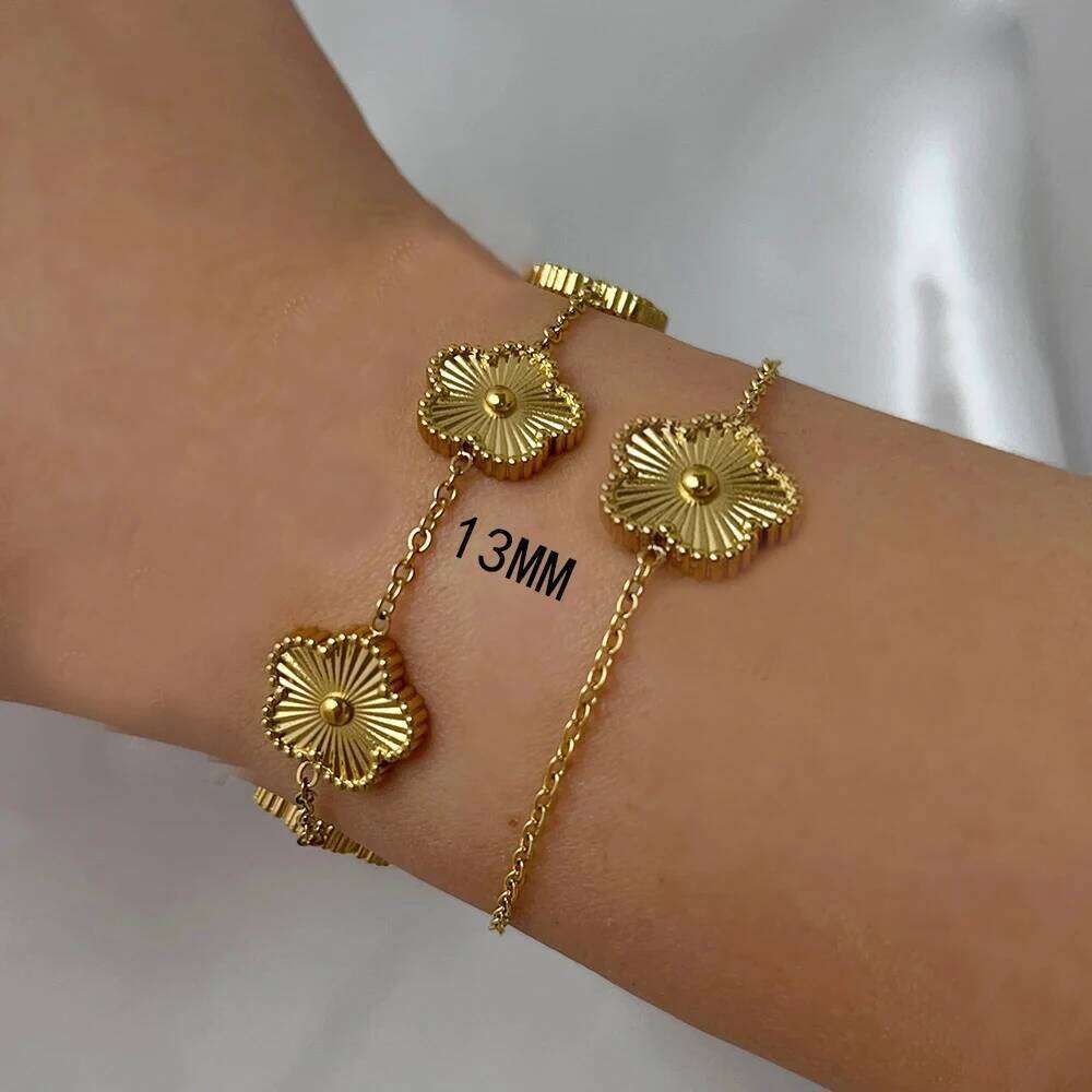 Classic Stainless Steel Hot Selling Golden Clover Adjustable Luxury Five Leaf Flower Bracelet Jewelry For Women Gift
