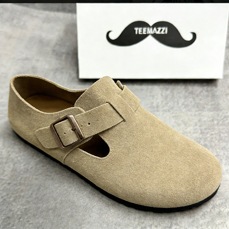 TEEMAZZI 2026 new All-inclusive genuine leather cork thick-soled height-increasing unisex single shoes, bean shoes