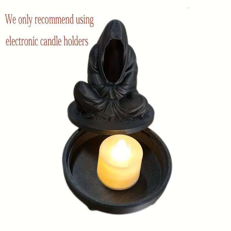 Grim Reaper Candle Holder - Spooky Halloween Decor, Durable Plastic Tabletop Statue for Meditation & Gothic Home Accents Y260131