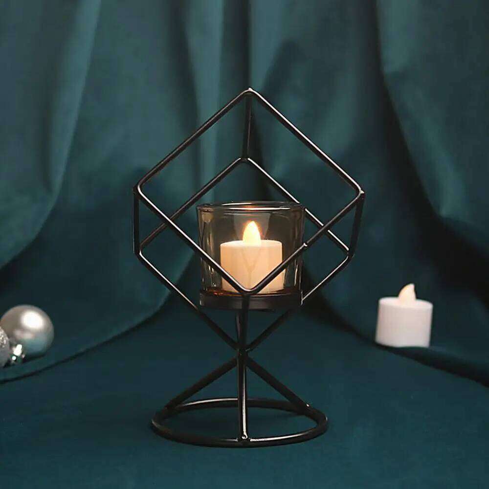 Holder with Glass Cup Geometry Iron Art Nordic Style Creative Candle Stand Table Ornament for Party Home Decoration Y260131