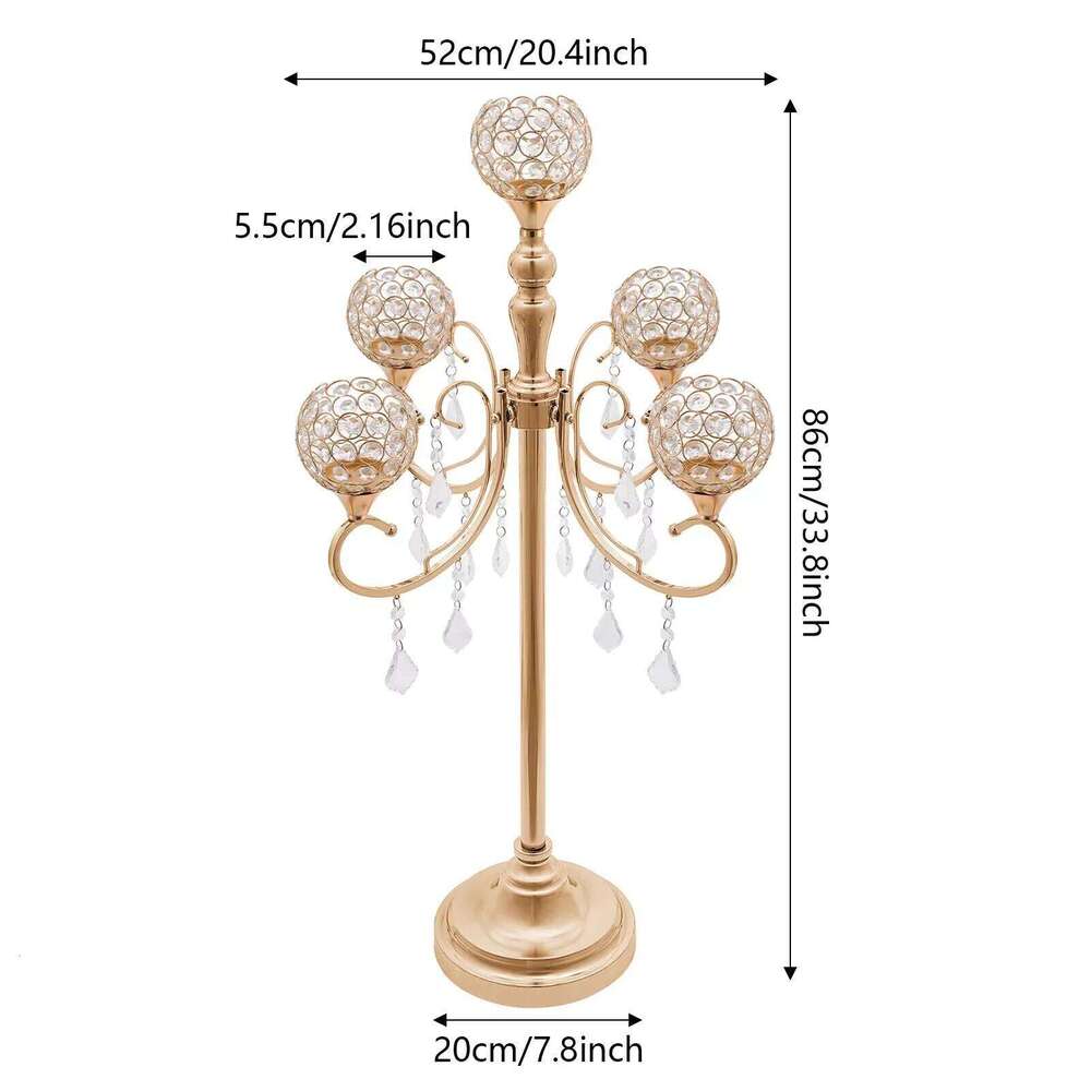 2PCS 5 Arms Crystal Candelabra Candle Holder Golden Table Centerpieces Wedding Decoration Y260131