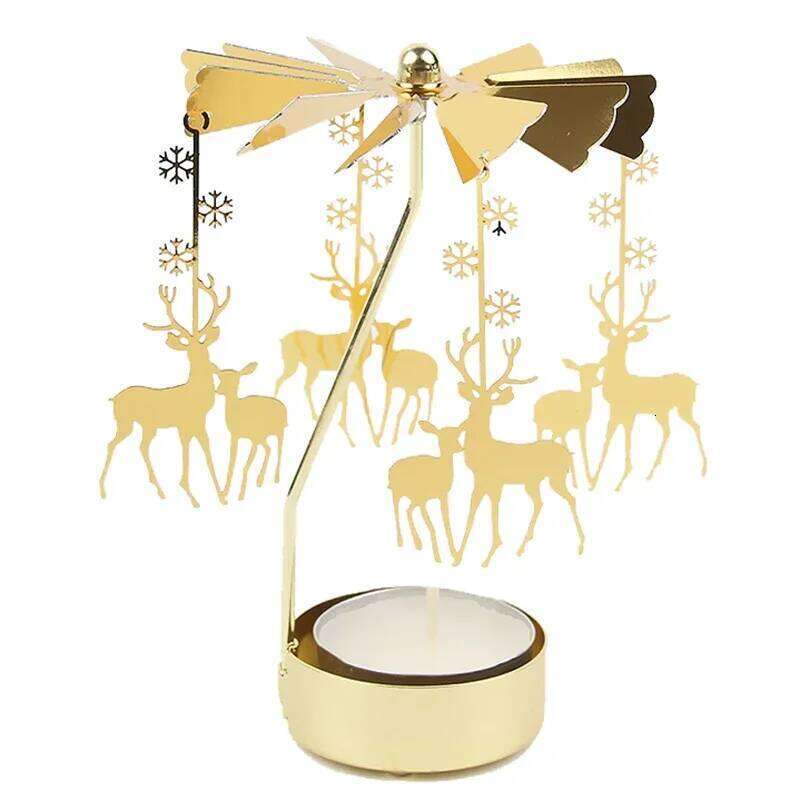 Carousel Holder Gold Metal Candlesticks Room Decor Cake Rotating Candle Stand Home Decoration For Valentine's Christmas Y260131