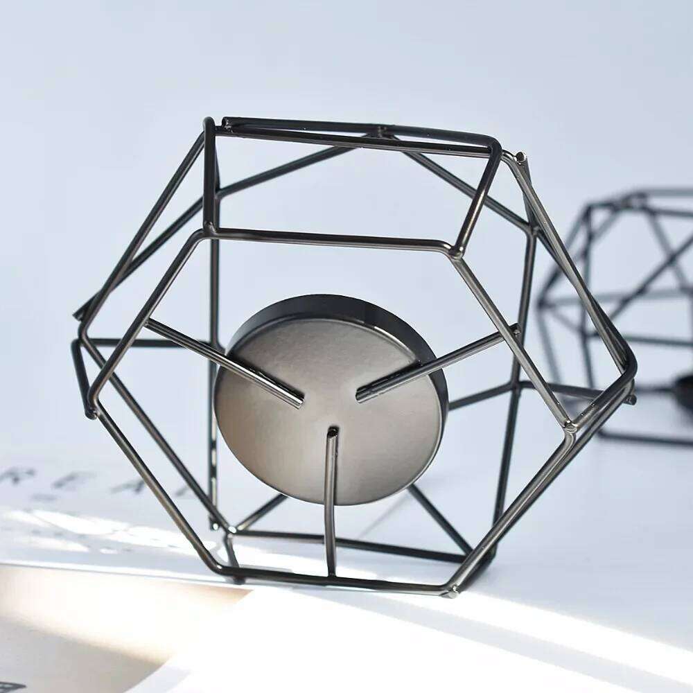 Peandim Geometry Small Tealight Candle Holders Tabletop Aritist Craft Black Metal Wire Candlestick Home Decor Valentine's Gift Y260131