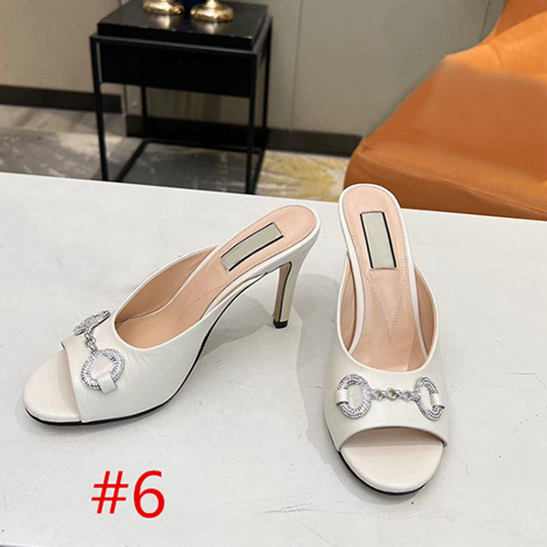 Free Shipping - Fashion Designer Diamond Button Slippers Women's Summer Brand Sandals Stiletto Women's Shoes 8 Colors Size 35-43 with Box