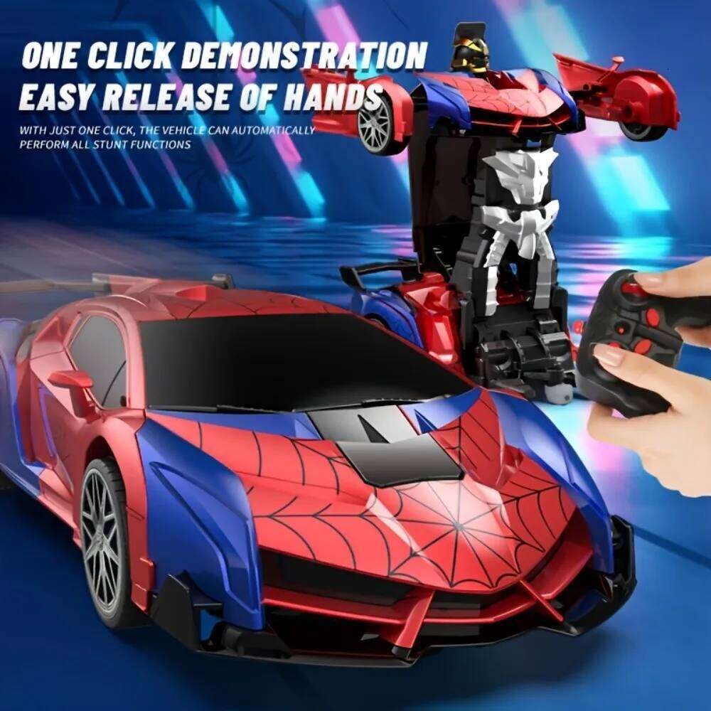 1:18 RC Transforming Car Robot Toy, LED Lights, 2.4GHz Drift Racing Vehicle, One-Button Transform, Rechargeable, 360 Rotation Y260131