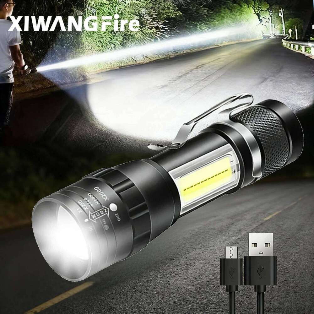 Mini Tactical LED High Power Flashlight Rechargeable Zoom Strong Waterproof Outdoor Camping Torch COB Side Lights 3 Modes H260131