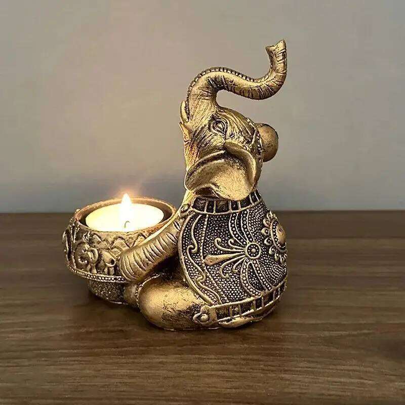 Animal Elephant Trunks Up Sculpture Tealight Holder Decorative Small Candle Stick Holders Good Lucky Gifts Y260131