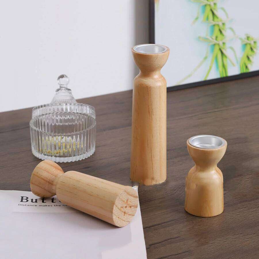 3PCS Natural Wooden Candlesticks Holders Retro Wedding Candle Holder Stand Festival Party Table Home Decorations Y260131
