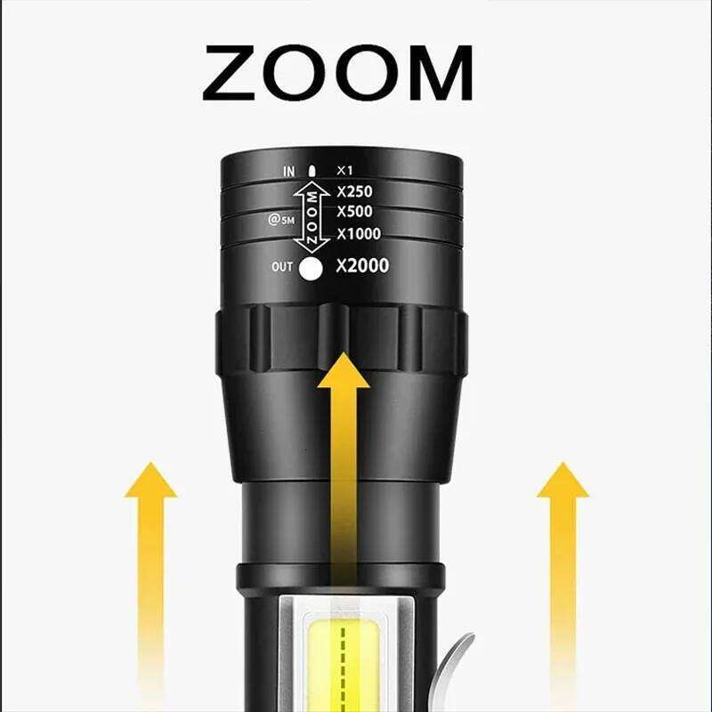 COB Light Rechargeable Portable LED Flashlight Built-in Battery Zoom Flash light 3 Mode Waterproof Emergency Torch H260131