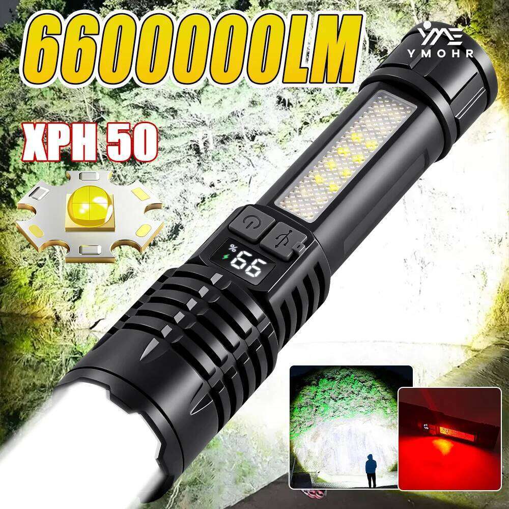 High Power LED Powerful USB C Rechargeable COB Flashlight With Side Light Torch For Outdoor Waterproof Camping Hiking H260131