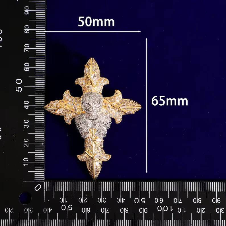 Fire Jewelry 925 Sterling Silver Custom Skull Pendant Moissanite VVS Hip Hop Jewelry Two Tone Moissanite Cross Pendant