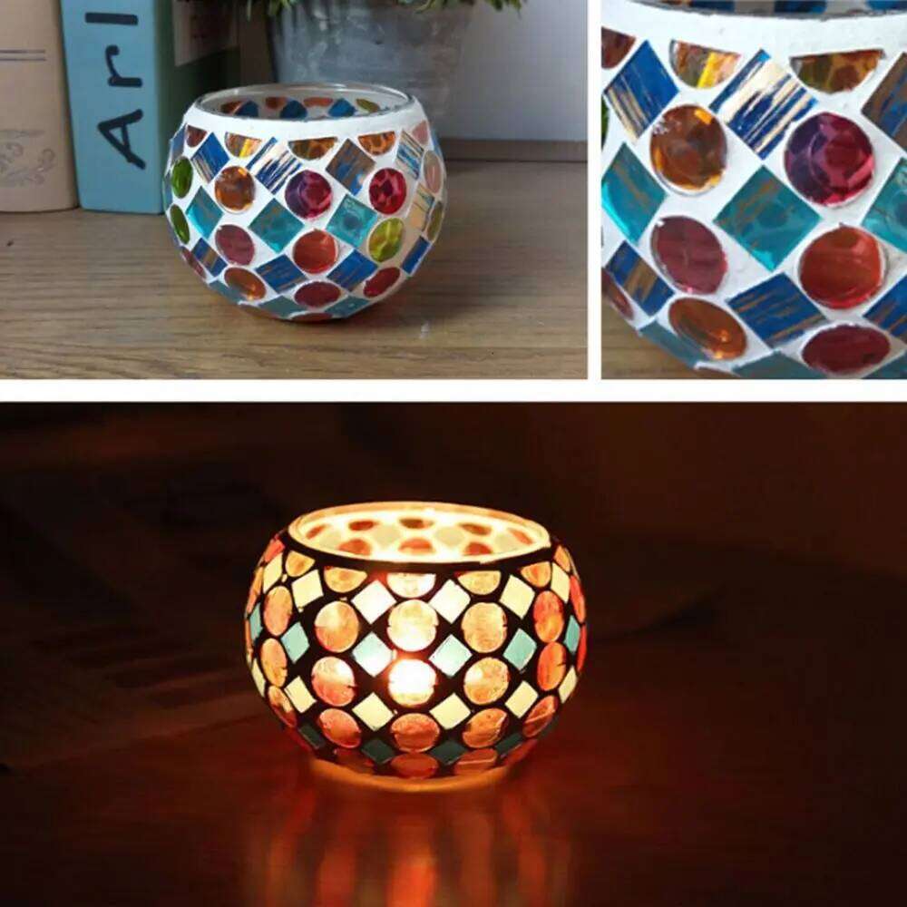 Moroccan Mosaic Glass Votive Candle Holder Tea Light Candelabra Candlestick Home Decor Tabletop Centerpiece Y260131