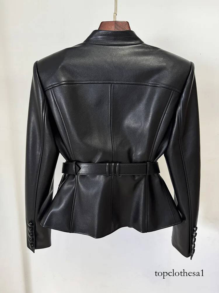 HIGH STREET Newest 2026 Designer Jacket Women's Belt Slim Fitting Button Pocket Decoration Artificial Leather Blazer
