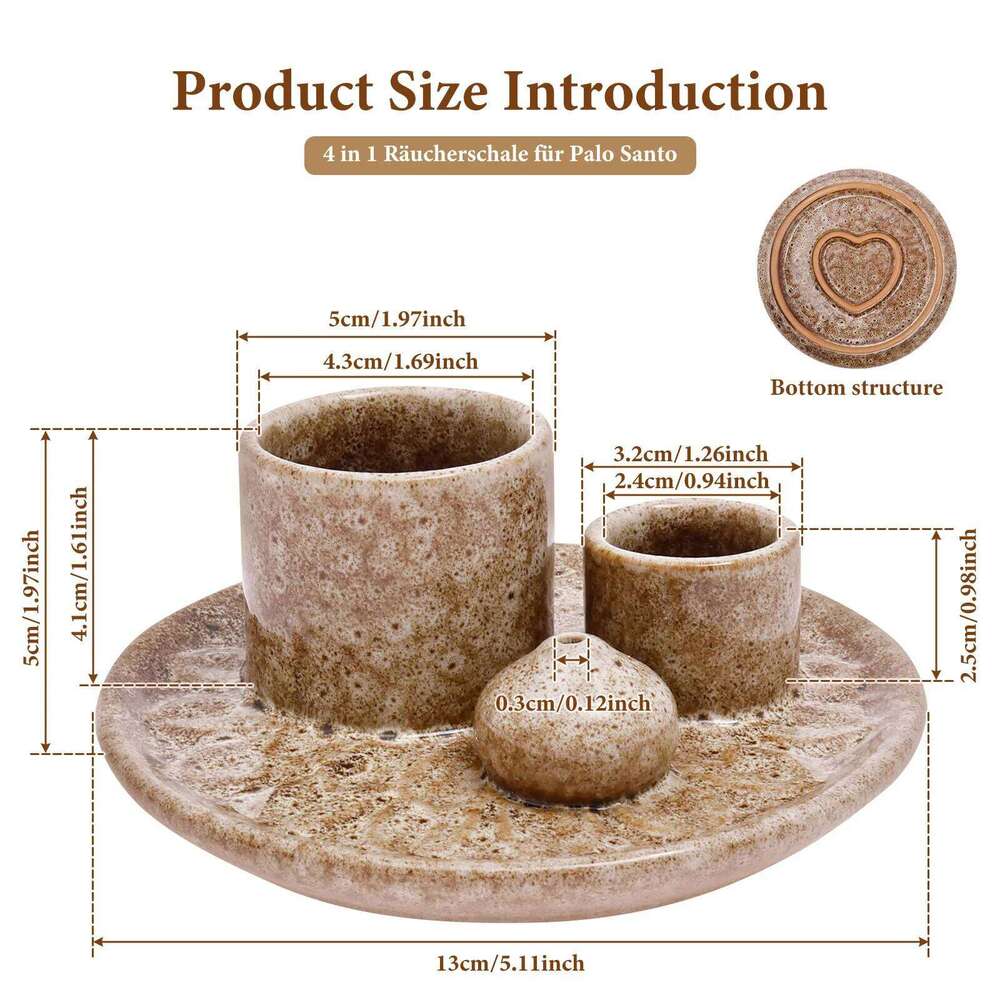4in1 Bowl Palo Santo Ceramic Candle Holder Tray Incense Burner Sage Holders for Ideal Yoga Meditation Decoration Y260131