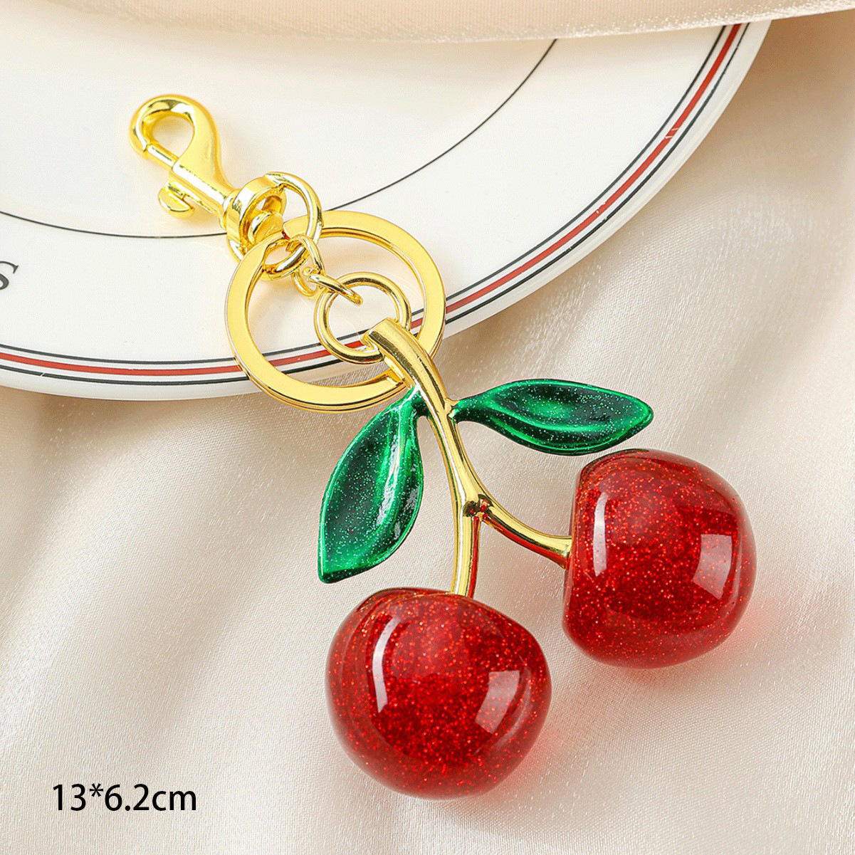 Free shipping Hot selling fashion trend cherry key chain Retro Glittery multi-color cherry bag charm