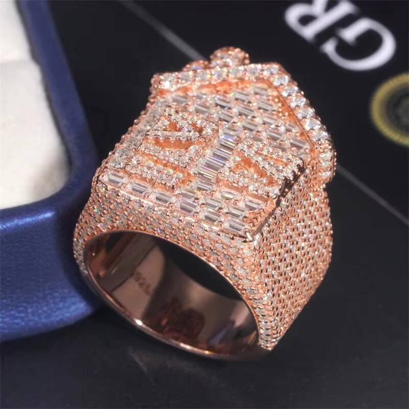 Hip Hop VVS D Color Moissanite Bling Mens Cluster Trap House Ring With 925 Sterling Silver Pass Diamond Tester GRA