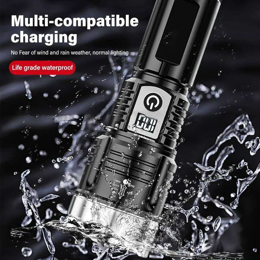 Super Bright Flashlight Digital Display Built-in Battery Rechargeable LED High Power Outdoor Torch Lamp for Camping Lantern H260131