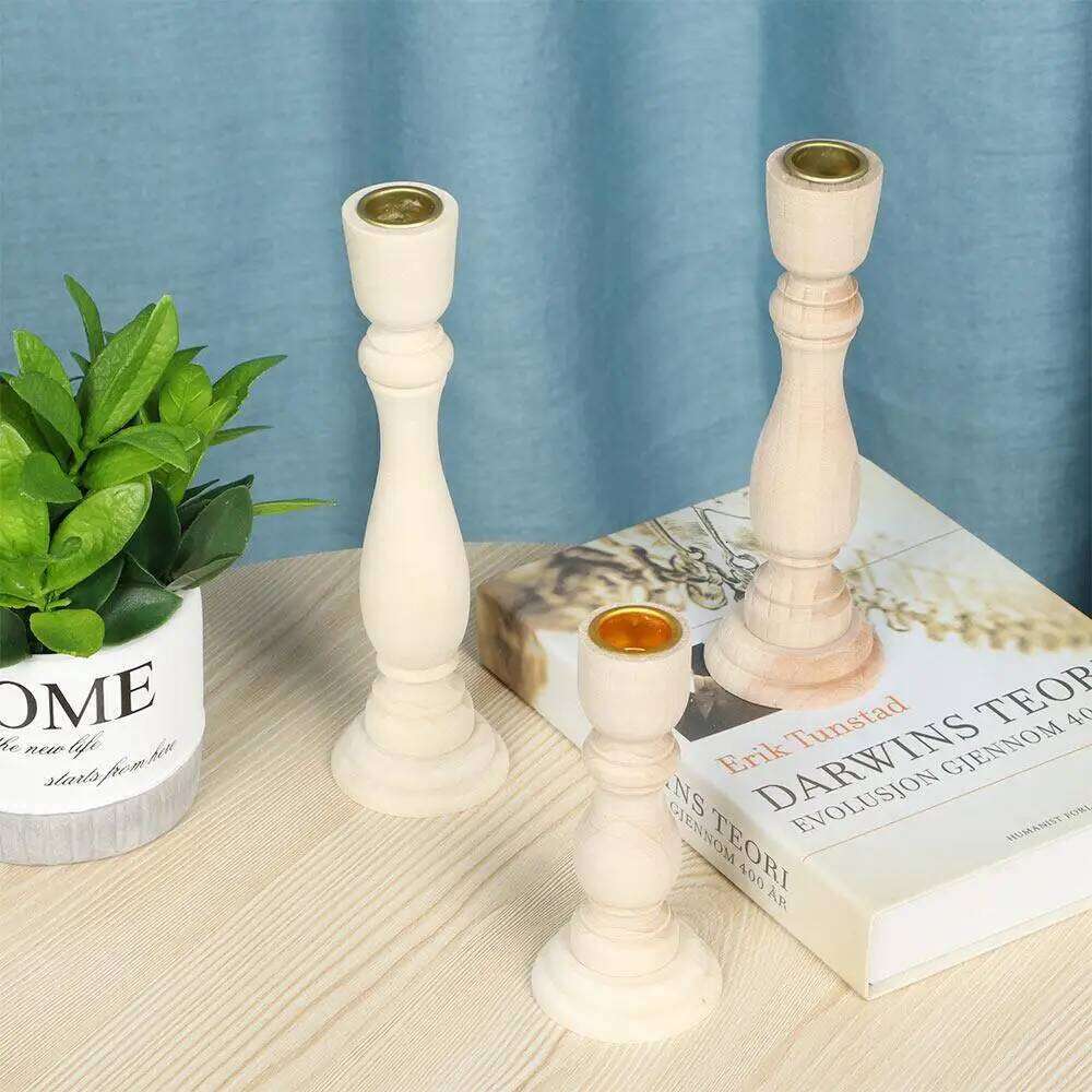 1 PCS Classic Candlestick Vintage Unpainted Holder Simple Retro Wooden Pillar Candle Stand Y260131