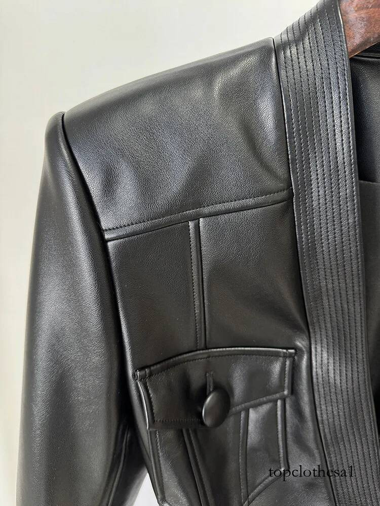 HIGH STREET Newest 2026 Designer Jacket Women's Belt Slim Fitting Button Pocket Decoration Artificial Leather Blazer