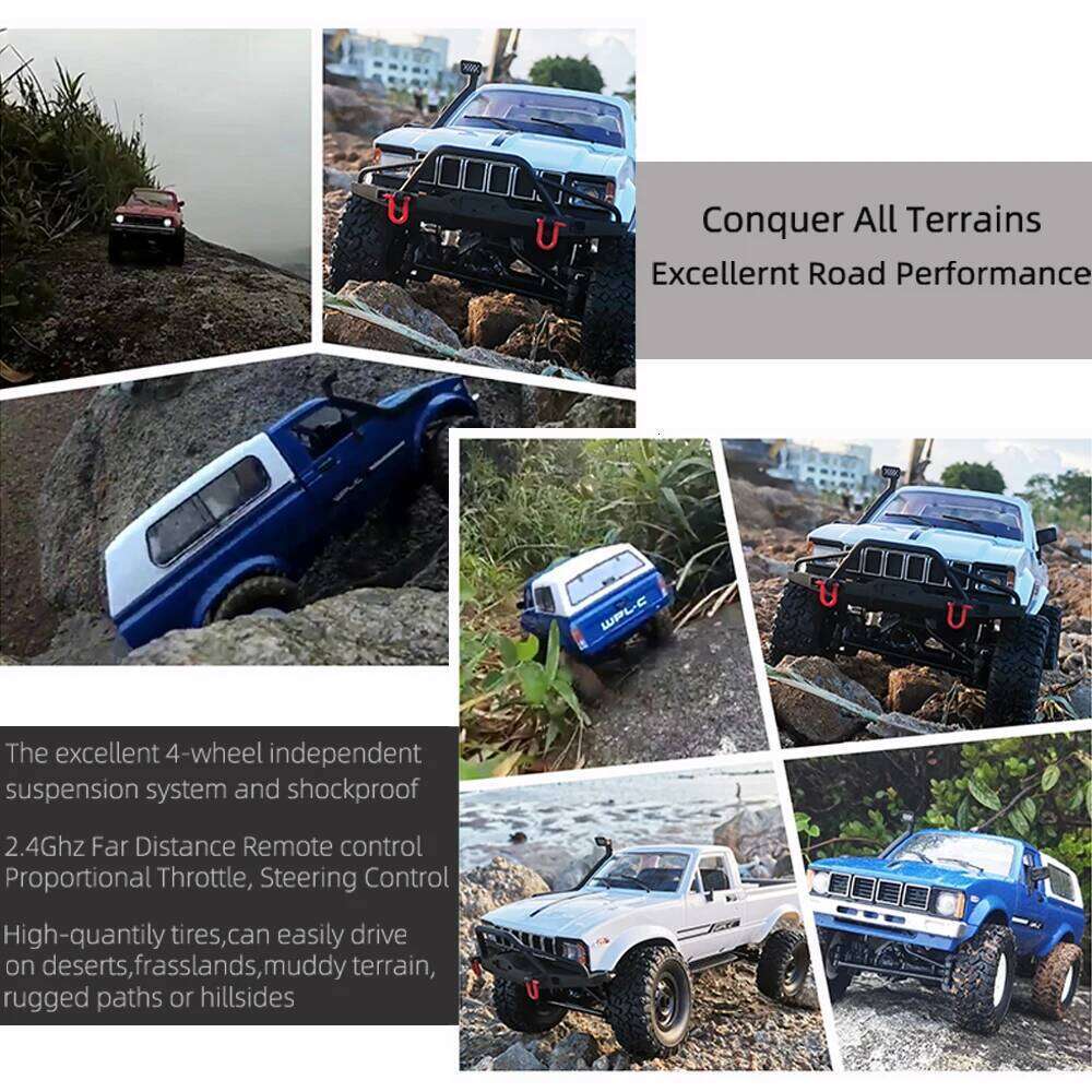 WPL C24-1 Full Scale RC Car 1:16 2.4G 4WD Rock Crawler Electric Buggy Climbing Truck LED Light On-road 1/16 For Kids Gifts Toys Y260131