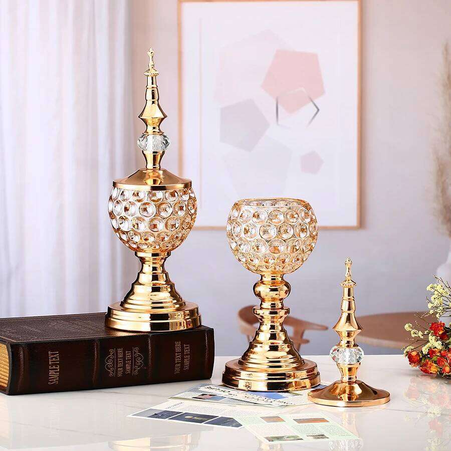 1pc Crystal Golden Candle Holder Candlestick Home For Dining Table Decor Weddeing Ramadan Incense burner Y260131
