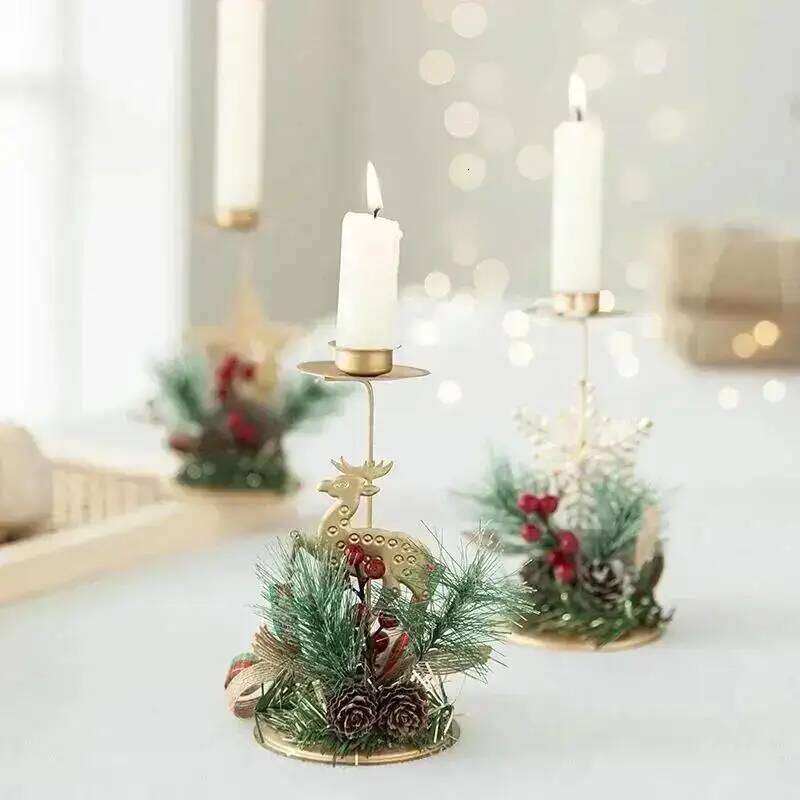 Golden Wrought Iron Simulated Pine Cone Holder Christmas Window Display Decor Candle Tray Y260131