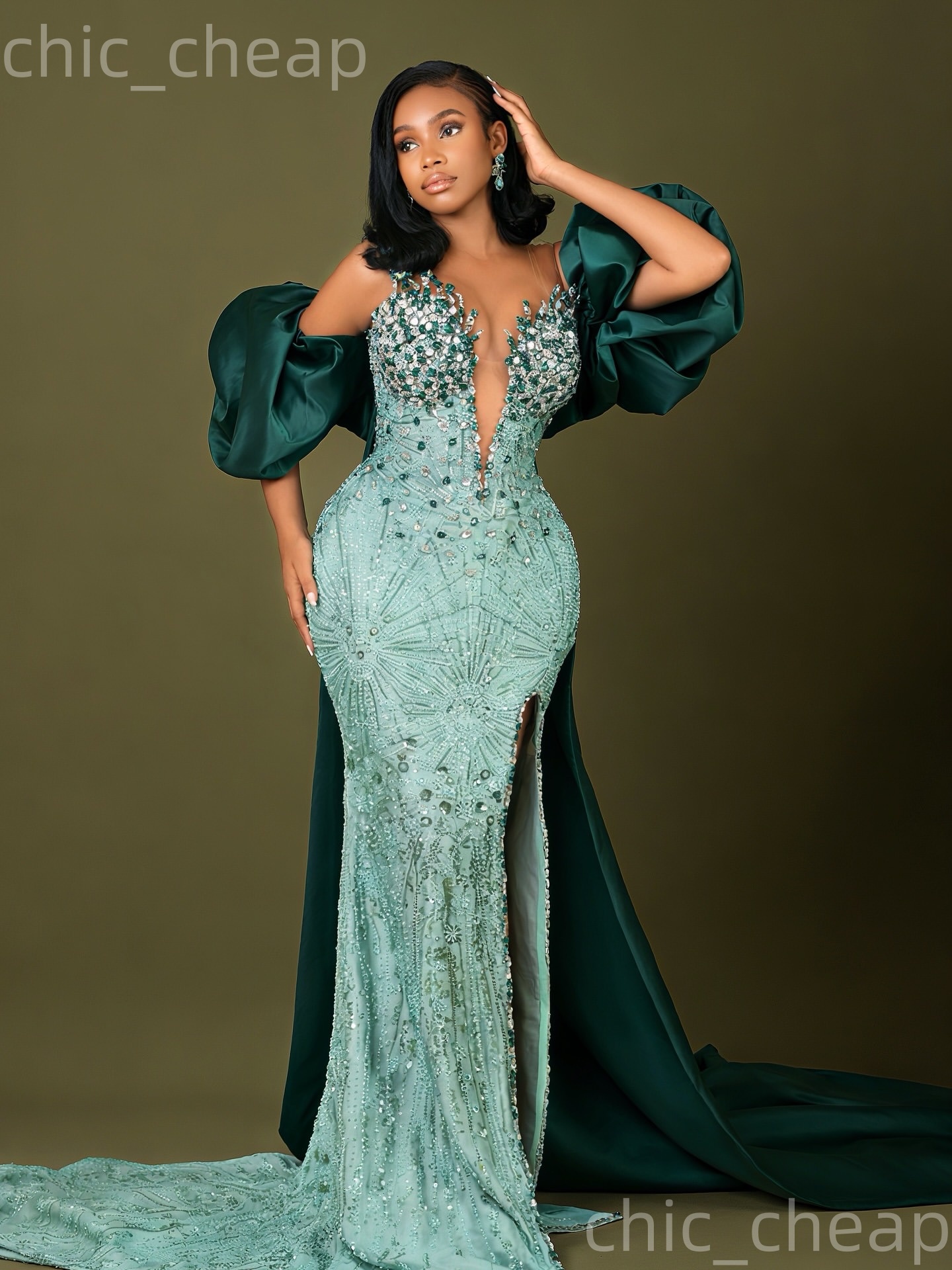 Aso Ebi Sage Mermaid Prom Dresses 2026 Beaded Crystals With A Wrap Sequined Evening Formal Party Second Birthday Engagement Gowns Dress For Special Oc