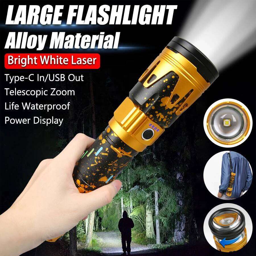 High Power Led Flashlight Super Bright Long Range Zoom Torch Type C Rechargeable Outdoor Tactical Hand Lamp Camping Lantern H260131