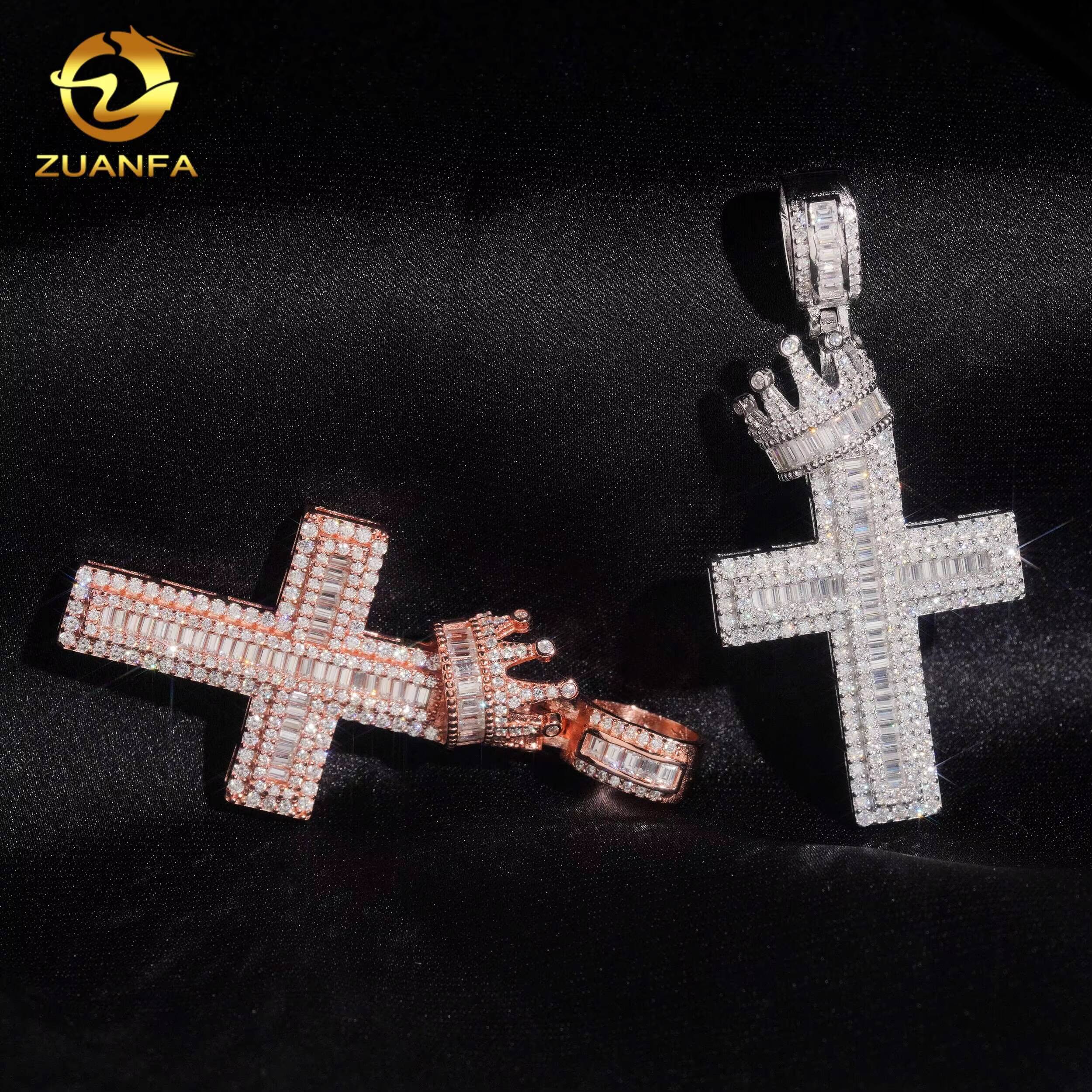 USA Local Stock Moissanite Hip Hop Jewelry Cross Iced Out Pendant 925 Sterling Silver Moissanite Cross Pendant Charm