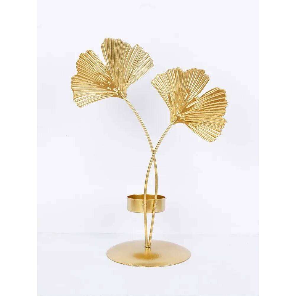 1P CNordic Golden Ginkgo Leaf Luxury Living Room Wedding Party Home Decoration Candlestick Y260131