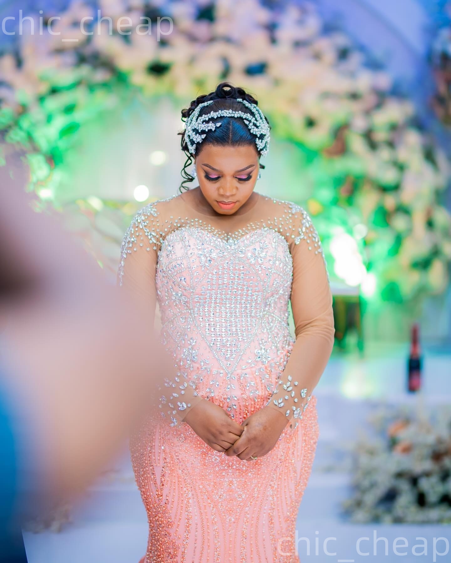 Aso Ebi Pink Mermaid Prom Dresses 2026 Beaded Crystals Full Sleeves Sequined Evening Formal Party Second Birthday Engagement Gowns Dress For Special O