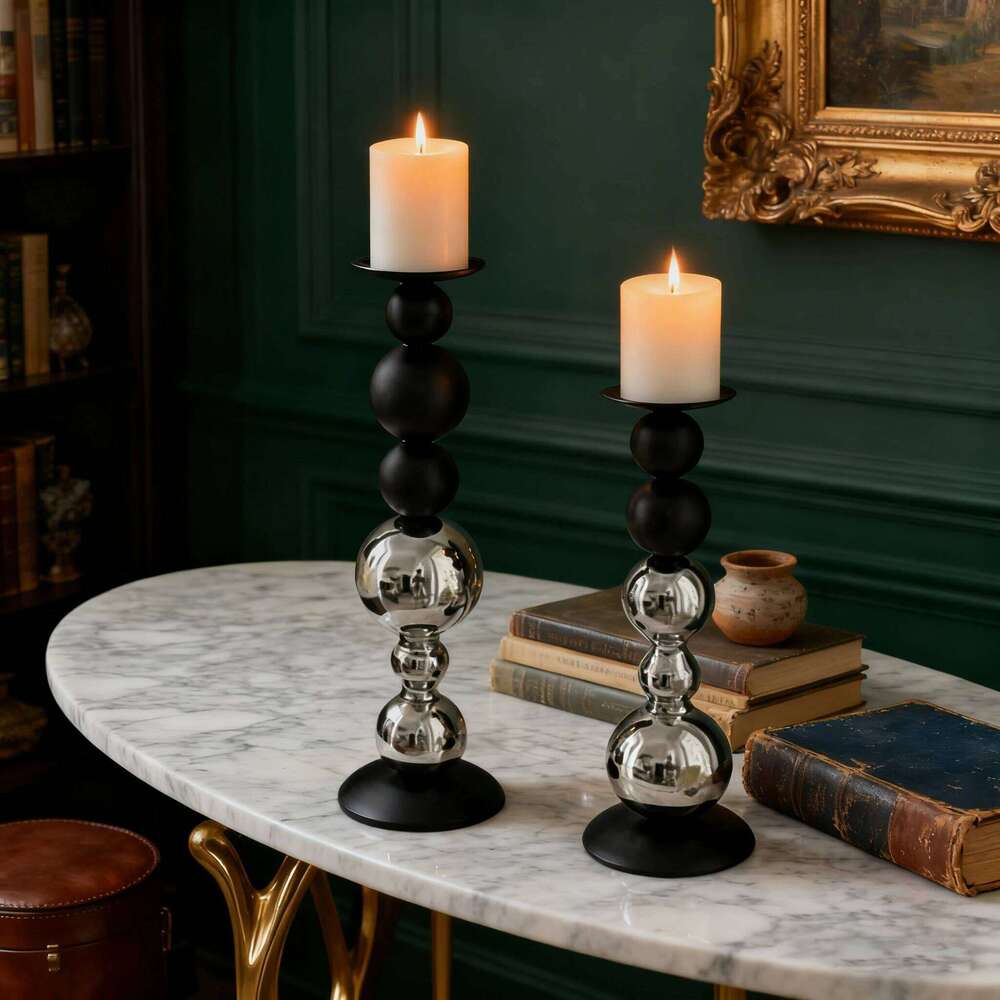 Nordic Black White Spherical Candlestick - Luxury Metal Candle Holder for Home Decor, Dining & Living Room Art Ornament Y260131